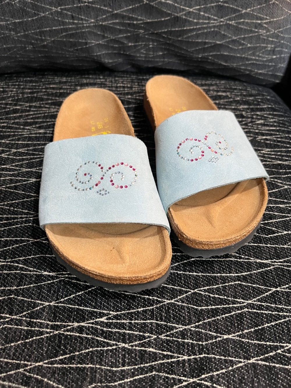 Papillio by Birkenstock Light Blue Slide Sandals with Tan Footbed - Picture 5 of 8